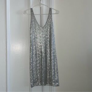 AQUA Silver Sequins Dress
